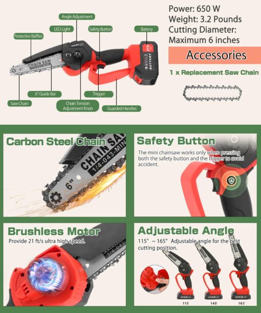 Fulgutonit Electric Pruner Kit, 40 mm(1.6 in) Pruning Shears & 6 inches Mini Chainsaw, with Max 7 ft Extension Pole, 2 Pcs 4 Ah Batteries for Longer Pruning, Extra 1084 Replacement Blades & Saw Chain - Image 3