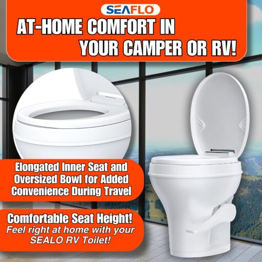 SEAFLO Residential Height Camper/RV Toilet, 18.5” Standard Height, Gravity Flush System, Foot Pedal Operation, Soft Close Seat, Easy-to-Clean Oversized Bowl, 4-Year Warranty - Image 8