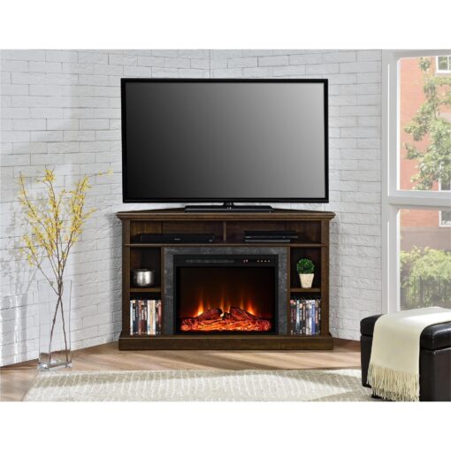 Ameriwood Home Overland Corner Fireplace TV Stand for TVs up to 50 Inch, Replaceable Electric Fireplace Insert Heater, Remote Control, Timer, Realistic Log and Flame Effect, Espresso - Image 5
