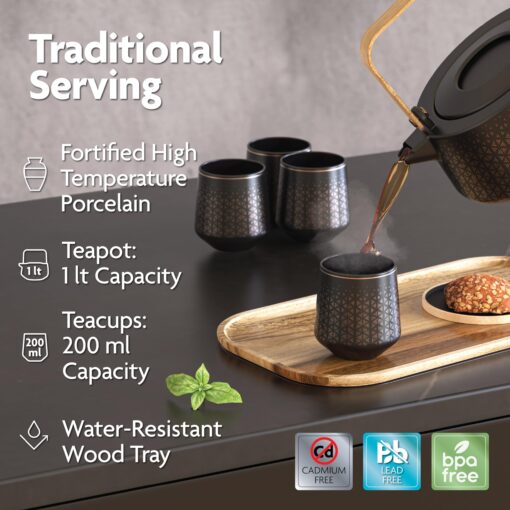 Vianté Luxury Tea Set. Electric Kettle with Tea Infuser for Loose Leaf Tea And Ceramic Serving Set. Tea Pot And Cups Set With Wooden Tray. Excellent Gift Idea For Tea Lovers. - Image 4