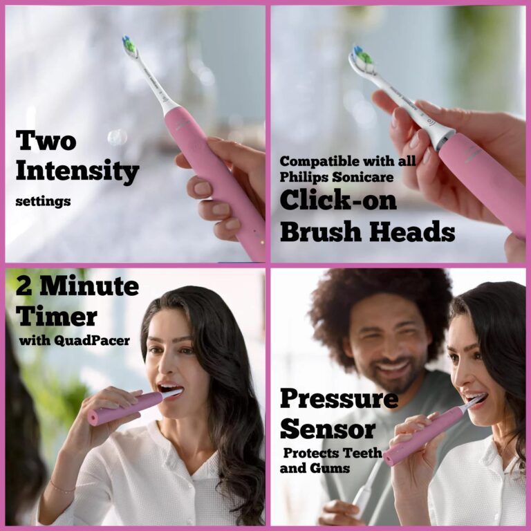 Philips Sonicare Electric Toothbrush with DiamondClean Brush Head 2-Pack Bundle, Rechargeable Electric Tooth Brush with Pressure Sensor, Sonic Electronic Toothbrush, Travel Case, Pink & Blue - Image 4