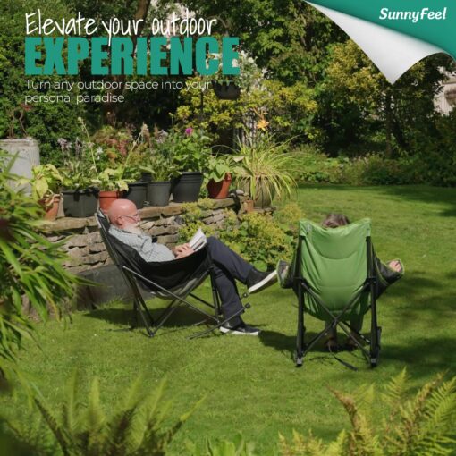 SUNNYFEEL Rocking Camping Chair, Luxury Padded Recliner, Oversized Folding Lawn Chair with Pocket, Heavy Duty for Outdoor/Picnic/Lounge/Patio, Portable Camp Rocker Chairs with Carry Bag - Image 5