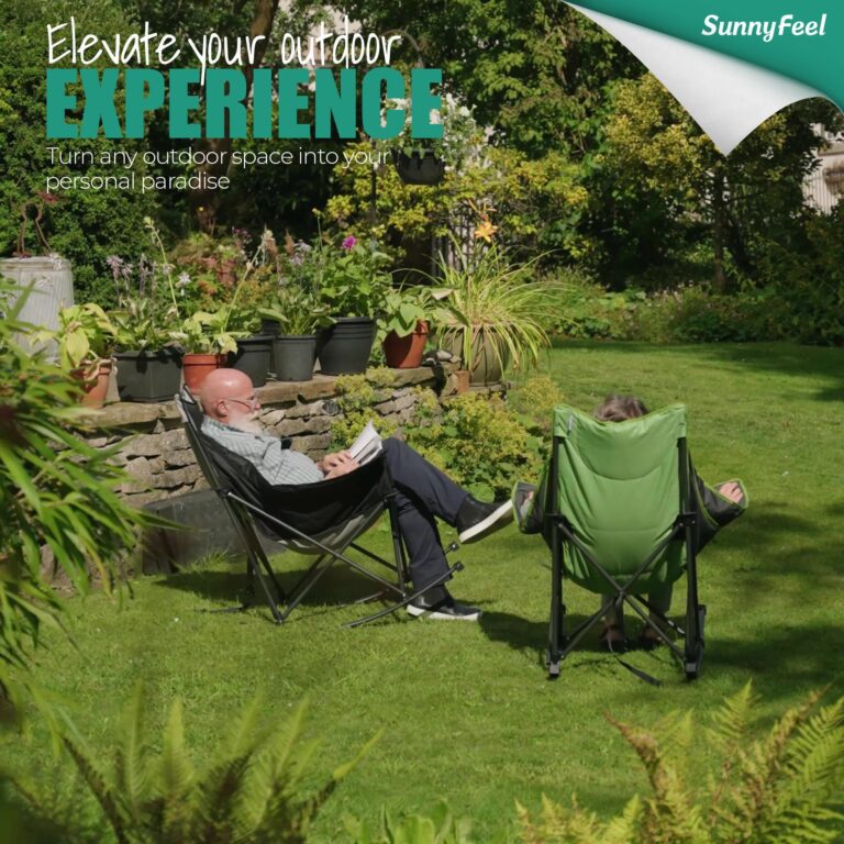 SUNNYFEEL Rocking Camping Chair 2 Pack, Luxury Padded Recliner, Oversized Folding Lawn Chair with Pocket, Heavy Duty for Outdoor/Picnic/Lounge/Patio, Portable Camp Rocker Chairs with Carry Bag - Image 5