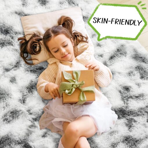 LOCHAS Ultra Soft Indoor Modern Area Rugs 9x12, Fluffy Living Room Carpets for Children Bedroom Home Decor Nursery Rug, Tie-Dyed Grey & White - Image 3