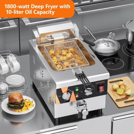 TANGME Commercial Deep Fryer with Drain Valve, 12.7Qt Electric Countertop Fryer 1800W Stainless Steel Oil Fryer with Temp & Time Control for Restaurant, UL Certified - Image 7