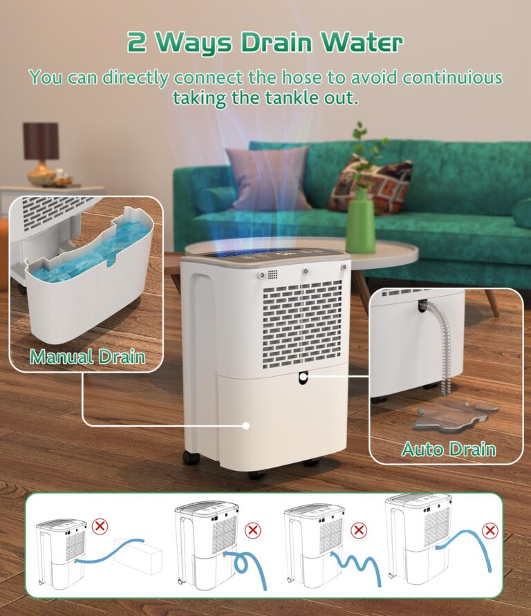 Dehumidifier 2500 Sq.Ft 30 Pint, Dehumidifiers with Drain Hose, 0.66 Gallon Water Tank, RUWORA Dehumidifiers for Home Basement Bedroom Bathroom, Overflow Protection, 24H Timer - Image 5