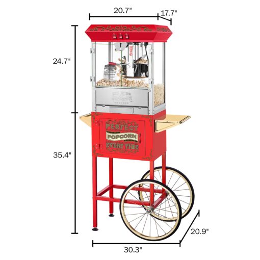 Great Northern Popcorn Company 5995 GNP Red 10oz. Full Perfect Popper Popcorn Machine with Cart and Stainless-Steel Kettle, Warming Light, and Accessories, 10oz, Red - Image 6