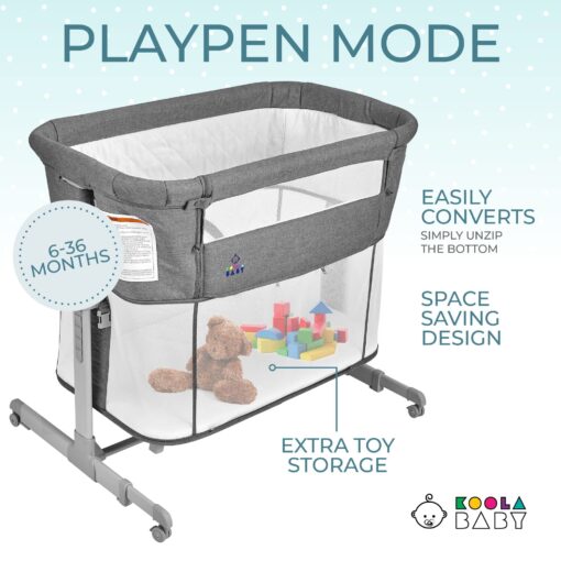 3 in 1 Baby Bassinet, Bedside Sleeper, & Playpen, Easy Folding Portable Crib (Grey)- KoolaBaby (Bassinet) - Image 4