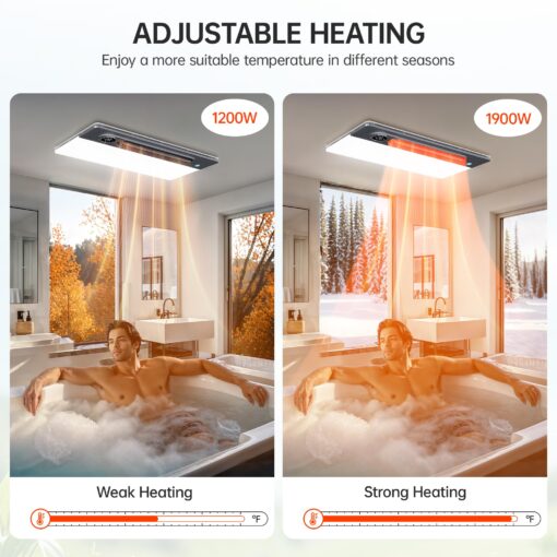 VallisCo Bathroom Exhaust Fan with Light and Heater, 4 in 1 Bathroom Fan with Heater, 1900W Heating Power, Remote Control, Quiet & Powerful for Ventilation, Lighting, Heating, and Drying - Image 8