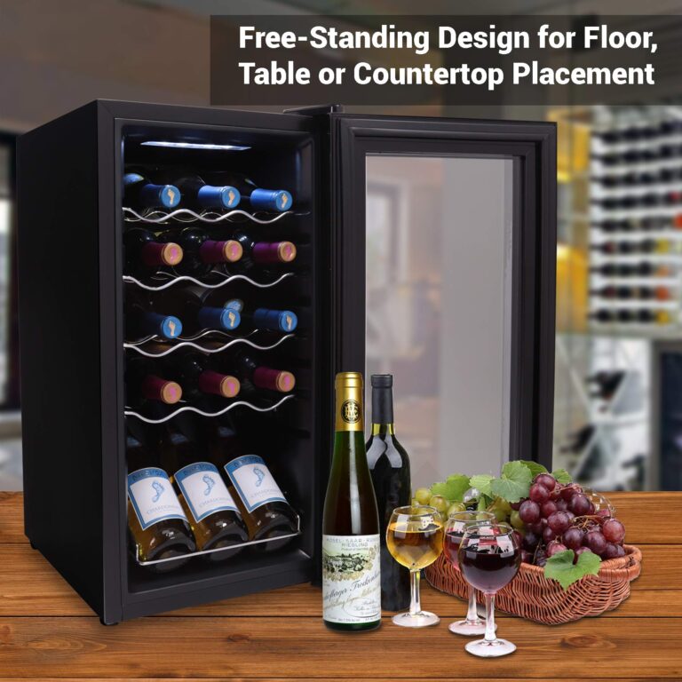 NutriChef Compressor Refrigerator White & Red Chiller Countertop Cooler-Freestanding Compact Mini Wine 15 Bottle Capacity, Digital, Glass Door, Black, Quiet Operation Fridge Touch Temperature Control - Image 4