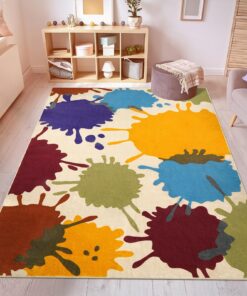 STARUIA Large Area Rug for Living Room, 8'x10' Rainbow Kids Rug for Classroom, Colorful Art Washable Rug for Bedroom, Non-Slip Ink Splotch Nursery Rug Soft Modern Living Room Carpet for Dorm School