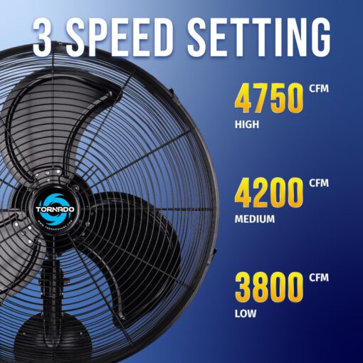 Tornado 20 Inch Pro Series High Velocity Oscillating Waterproof Outdoor Wall Mount Fan For Industrial, Commercial, Residential Use 3 Speed 5250 CFM UL Safety Listed - Image 7