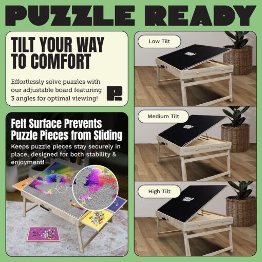 Puzzle Ready 1500-Piece Wooden Jigsaw Puzzle Table - 27" x 36" Foldable Portable Puzzle Board Design with Short Legs, 4 Colorful Drawers, 3 Adjustable Angles & Cover Mat - Image 8