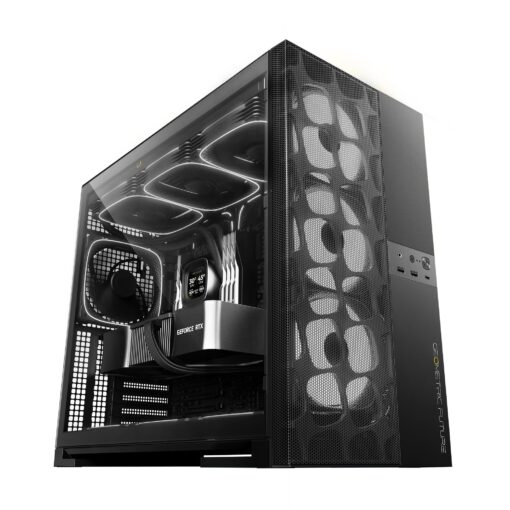 Geometric Future M5 Vent Mesh Panel Tempered Glass Mid Tower, E-ATX/ATX Gaming Case, High Airflow, 1.2mm Steel, Type C, Support 420/360 Radiator, ARGB PWM 140m fan x 5 Pre-Installed, Black, GEO-M5VF-B