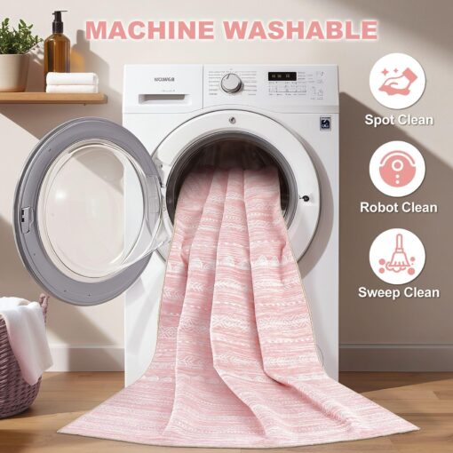 Pink Rugs for Bedroom Girls: 8x10 Washable Boho Large Neutral Cute Soft Area Rug Modern Indoor Floor Non Slip Accent Carpet for Living Room Nursery Kids Playroom Preppy Room Dorm Baby Room Decor - Image 8