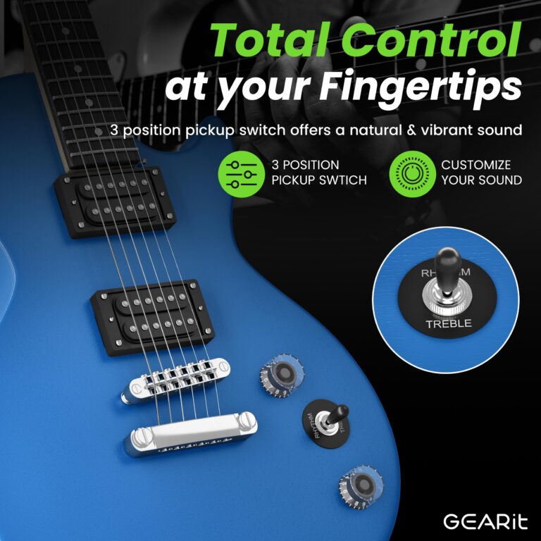 GEARit GI-155 Valley Series, 39" Electric Guitar Set w/Amplifier, H-H Pickups with Coil Split, All-Inclusive Starter Kit with Tuner, Gig Bag, and Guitar Strap, Cable, Picks, Strings - Blue - Image 5