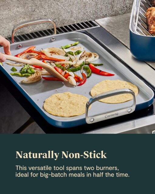 Caraway Double Burner Griddle - 19x12” Griddle Pan - Non-Stick Ceramic Coated - Non Toxic, PTFE & PFOA Free - Oven Safe & Compatible with All Stovetops - Black - Image 4