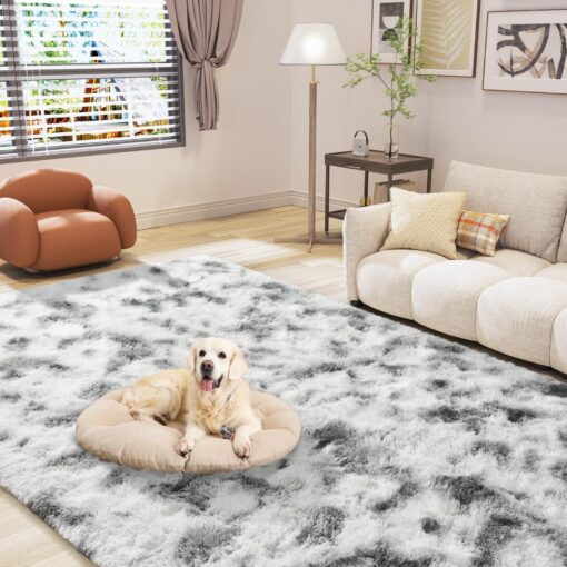 LOCHAS Ultra Soft Indoor Modern Area Rugs 9x12, Fluffy Living Room Carpets for Children Bedroom Home Decor Nursery Rug, Tie-Dyed Grey & White - Image 6