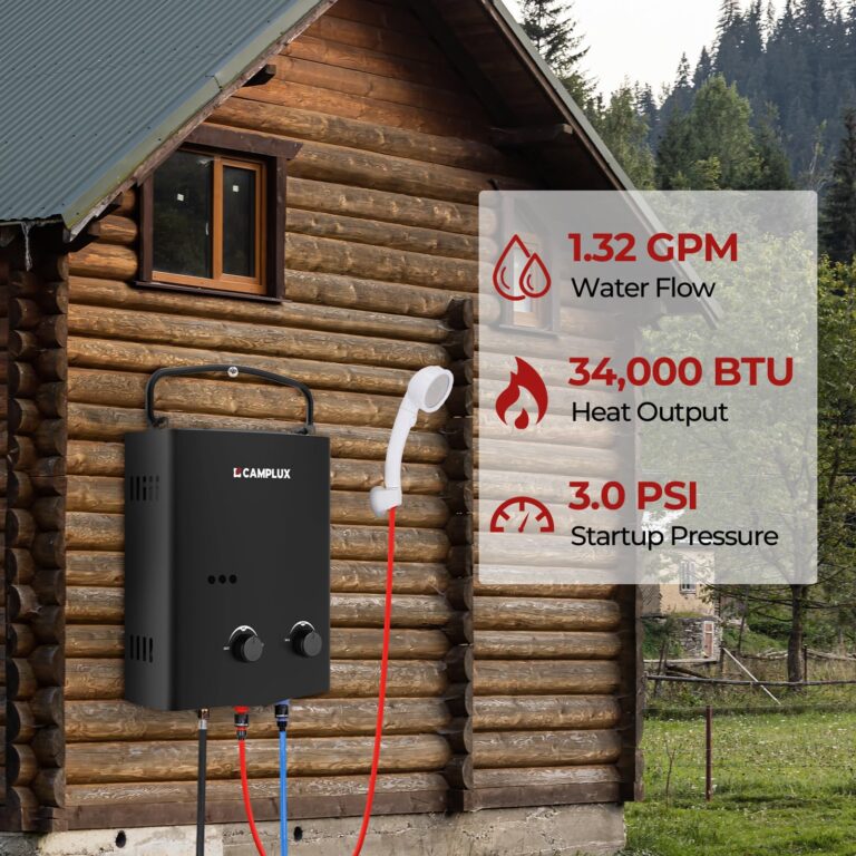CAMPLUX 5L Portable Propane Gas Tankless Water Heater, 1.32 GPM Tankless Water Heater With 1.2 GPM Water Pump, Black - Image 7