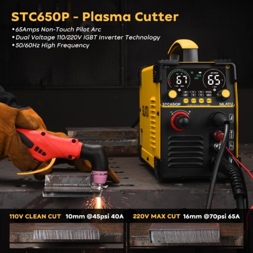 SILATU 65Amps Plasma Cutter, Large LED Display, Non-Touch Pilot Arc, Air Sensor Technology, 110/220V Dual Voltage IGBT Inverter Plasma Cutter Machine, 14mm Clean Cutting Thickness - Image 5