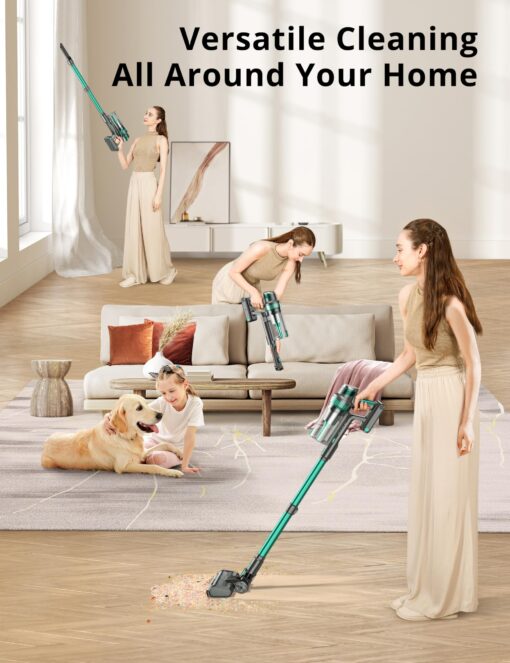 QikCln Cordless Vacuum Cleaner - 250W 30Kpa Powerful Stick Vacuum, 90000 RMP Motor, LED Display, Three Modes, 40 Mins Runtime Rechargeable Handheld Vacuum for Pet Hair Hardwood Carpet - Green - Image 5