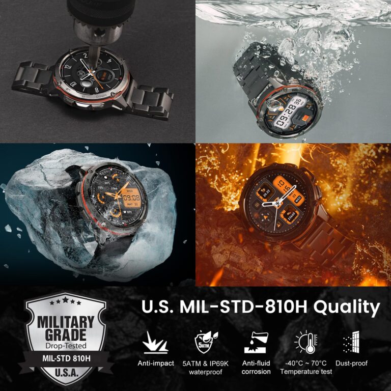 KOSPET Tank T3 Ultra GPS Smart Watch for Men-Pressure/Altitude/Compass, Extra-Large Battery, Stainless Steel Unibody Rugged Military Smartwatch Make/Answer Call, 5ATM Waterproof (2 Bands) - Image 8