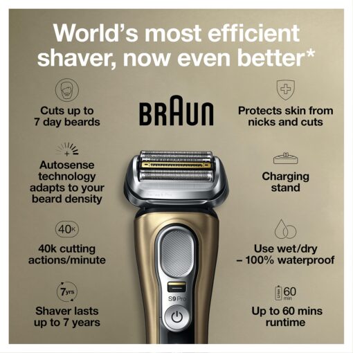 Braun Series 9 Pro 9419s Electric Shaver for Men, Wet & Dry Shave, Shaving Kit with 4+1 Head with ProLift Trimmer - Image 8