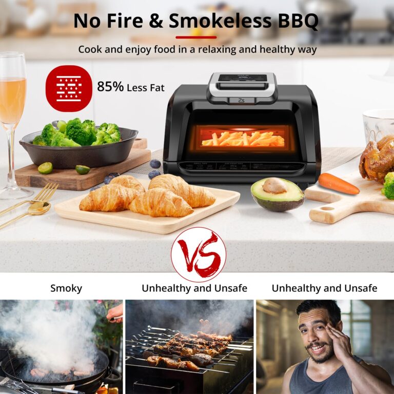 Electric Smokeless Indoor Grill & Air Fryer Combo, 7-in-1, Grill, Broil, Roast, Bake, Crisp, Dehydrate and More, with Non-Stick Plates Pot & Basket, 4QT, for 3-5 People - Image 5