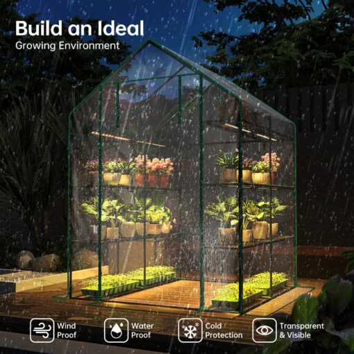 Bstrip Walk In Greenhouse, Indoor Greenhouse with Grow Lights, Mini Indoor Greenhouse with Roll-Up Zipper Entry Door and PVC Cover, Dimmable 2FT 120W Plant Light with Timer (56.3"W X 56.3"L X 76.8"H ) - Image 4