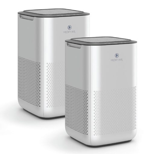 Medify MA-15 Air Purifier with True HEPA H13 Filter | 585 ft² Coverage in 1hr for Allergens, Smoke, Wildfires, Dust, Odors, Pollen, Pet Dander | Removal to 0.1 Microns | Silver, 2-Pack