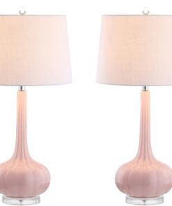 JONATHAN Y JYL1079A-SET2 Set of 2 Table Lamps Bette 28.5" Glass Teardrop LED Table Lamp Contemporary Bedside Desk Nightstand Lamp for Bedroom Living Room Office College Bookcase, Pink