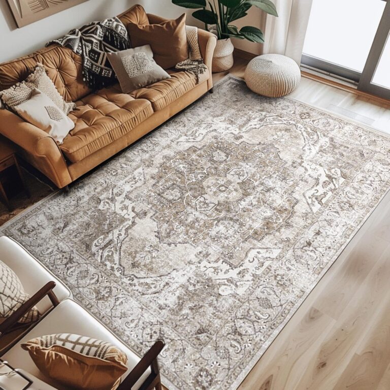jinchan Area Rug 6x9 Washable Living Room Rug Indoor Large Vintage Floor Cover Distressed Taupe Multi Lightweight Non Slip Thin Carpet for Kitchen Bedroom Dining Room - Image 7