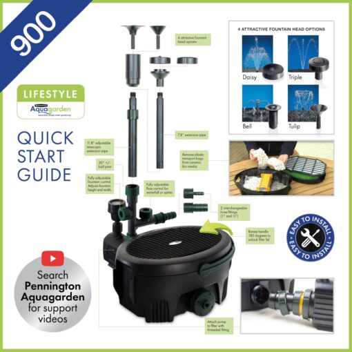 Aquagarden Pennington, Inpond 6 in 1 Pond & Water Pump, Filter, UV Clarifier, LED Spotlight,All in One Solution for a Clean, Clear and Beautiful Pond, for Ponds up to 900 Gallon, Black - Image 12