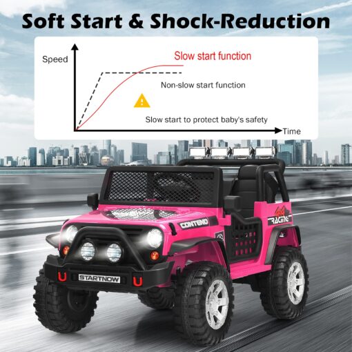 HONEY JOY 2 Seat Ride On Truck,12V Battery Powered Electric Cars for Kids, Spring Suspension, LED Lights, Remote Control, Horn, Music/ MP3, Toddler 4 Wheeler Ride On Toys Car for Girls(Pink) - Image 9