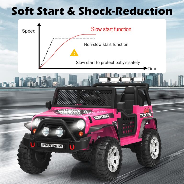 HONEY JOY 2 Seat Ride On Truck,12V Battery Powered Electric Cars for Kids, Spring Suspension, LED Lights, Remote Control, Horn, Music/ MP3, Toddler 4 Wheeler Ride On Toys Car for Girls(Pink) - Image 9
