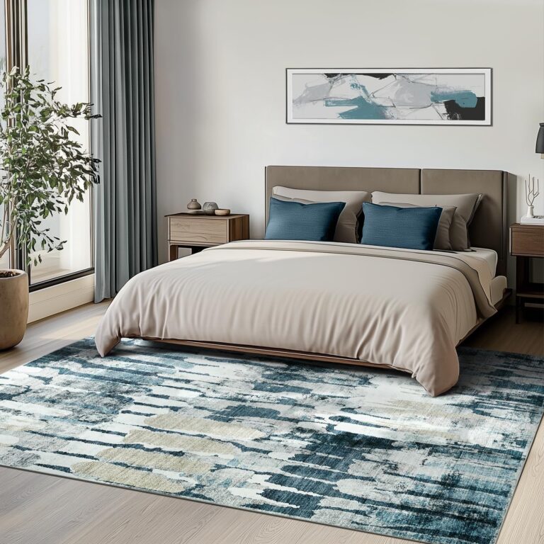 jinchan Area Rug 6x9 Modern Abstract Washable Living Room Rug Blue Multi Soft Contemporary Home Decor Non Slip Backing Carpet for Bedroom Dining Room - Image 8