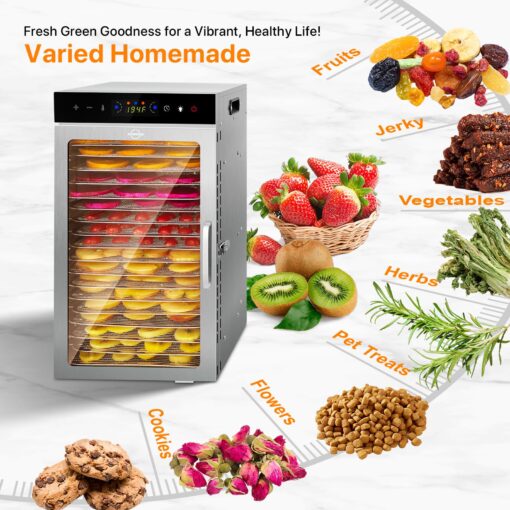 Commercial Food Dehydrator Machine 18-Tray, 86-194℉ Temperature Control, 800W Fast Drying Dehydrater, Low Noise <45dB, 24H Timer, LED Display, Stainless Steel Dehydrator for Meat Jerky Beef Fruit Herb - Image 2