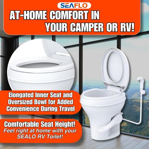 SEAFLO Residential Height Camper/RV Toilet with Sprayer Attachment, 18.5” Standard Height, Gravity Flush System, Foot Pedal Operation, Soft Close Seat, 4-Year Warranty (With Sprayer Attachment) - Image 8