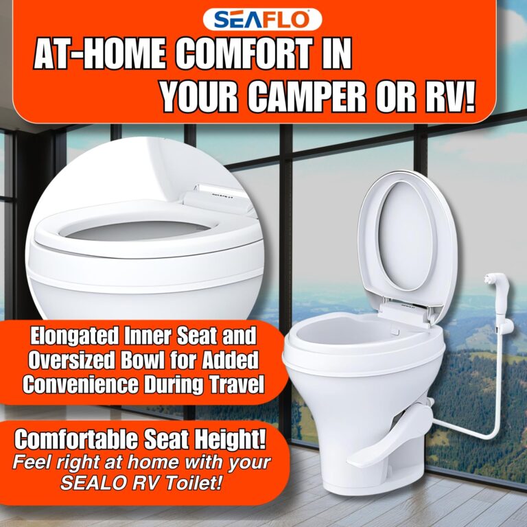 SEAFLO Residential Height Camper/RV Toilet with Sprayer Attachment, 18.5” Standard Height, Gravity Flush System, Foot Pedal Operation, Soft Close Seat, 4-Year Warranty (With Sprayer Attachment) - Image 8