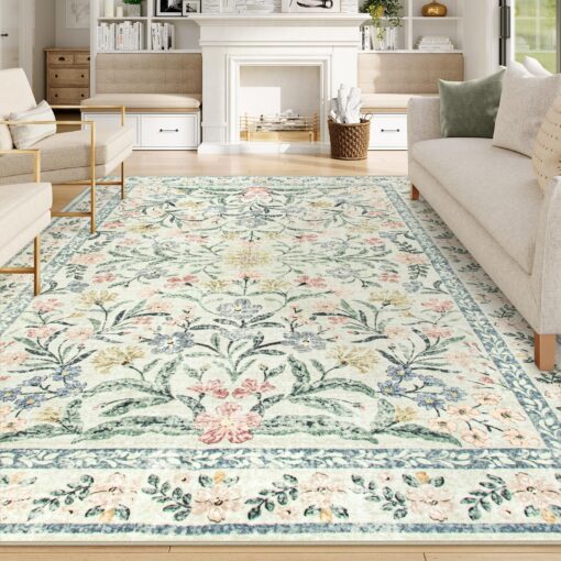 Wonnitar Large Rugs for Living Room, Soft Washable Floral 9x12 Area Rug for Bedroom, Boho Non-Shedding Foldable Carpet for Kids Playroom Apartment Home Decor - Image 4