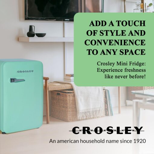 Crosley Retro Mini Fridge 3.2 Cu Ft Mint Green w/o Freezer, Compact Refrigerator for Bedroom, Garage, Office Under Desk, Undercounter, Apartment, School Dorm Fridge, Aesthetic, Small & Cute Appliances - Image 4