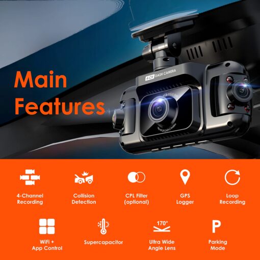 RexingUSA R4-4 Channel Dash Cam W/All Around 1080p Resolution, Wi-Fi, GPS, IR Night Vision, Parking Mode, Collision Detection, Type-C Port - Image 8