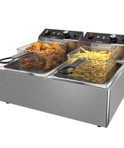 Commercial Deep Fryer with Baskets Stainless Steel Double Deep Fryer with 2 Baskets Capacity 10L X 2(21.3QT) Electric Countertop Fryer for Restaurant and Home Use, 110V 3400W