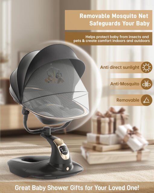 Baby Swing for Infants to Toddler, Electric Baby Swing with Sturdy Shield-Shaped Base, 180° Rotation Portable Infant Swing with 5 Speeds & 12 Lullabies for Newborn Baby Boy Girl Up to 20 lbs, Black - Image 3