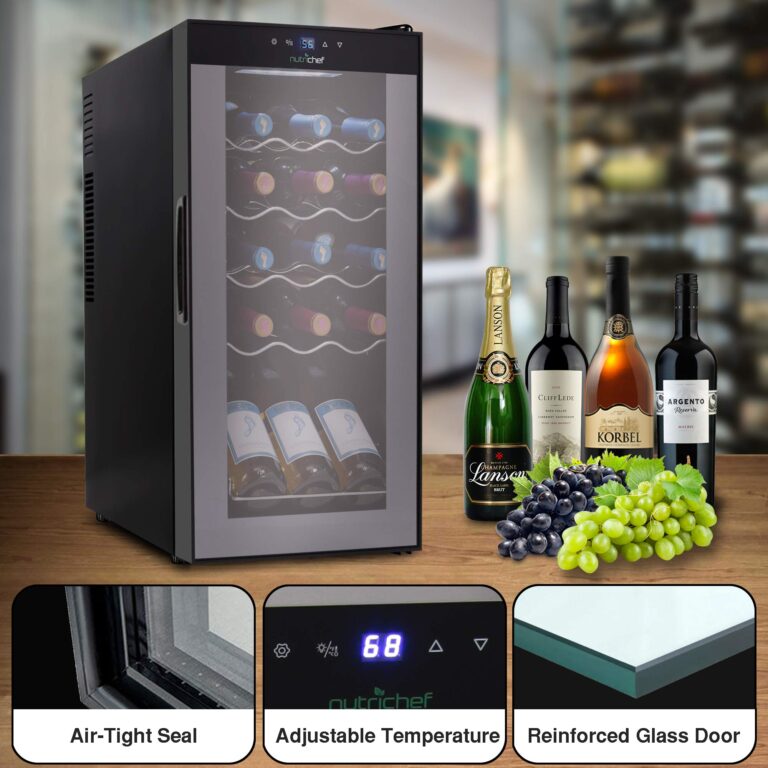 NutriChef Compressor Refrigerator White & Red Chiller Countertop Cooler-Freestanding Compact Mini Wine 15 Bottle Capacity, Digital, Glass Door, Black, Quiet Operation Fridge Touch Temperature Control - Image 7