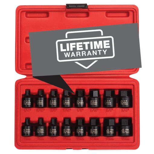 Sunex 2637L, ½" Drive, 6" Long Master Impact Hex Driver Set & Sunex 3646, 3/8 Inch Drive Low Profile Impact Hex Driver Set, 16-Piece, SAE/Metric, 1/4 Inch - 3/4 Inch, 6mm - 19mm - Image 4