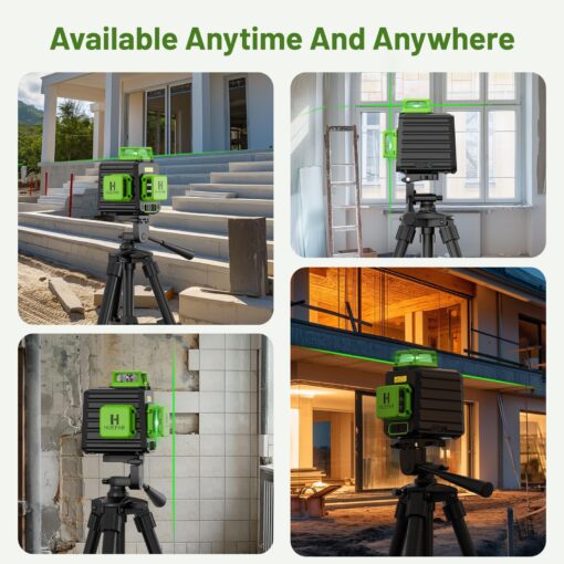 Huepar Laser Level 360 Self Leveling, 3 x 360° High Brightness Cross Line Laser for Construction and Picture Hanging, 12 Green Laser Level Tool with 5200 mAh Rechargeable Battery & Hard Carry Case - Image 5