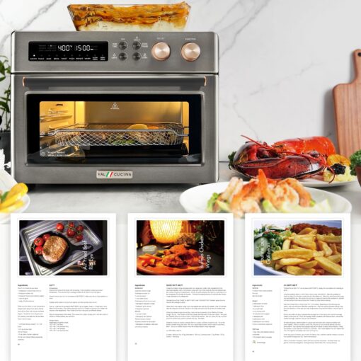 VAL CUCINA Infrared Heating Air Fryer Toaster Oven, Extra Large Countertop Convection Oven 10-in-1 Combo, 6-Slice Toast, Enamel Baking Pan Easy Clean with Recipe Book, Black Matte Stainless Steel - Image 4