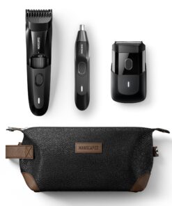 MANSCAPED® Face Grooming Trio - The Beard Hedger® Premium Beard Trimmer, The Handyman™ Compact Face Shaver, Weed Whacker® 2.0 Nose & Ear Hair Razor, The Shed™ Toiletry Bag