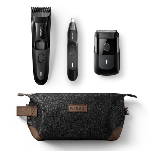 MANSCAPED® Face Grooming Trio - The Beard Hedger® Premium Beard Trimmer, The Handyman™ Compact Face Shaver, Weed Whacker® 2.0 Nose & Ear Hair Razor, The Shed™ Toiletry Bag